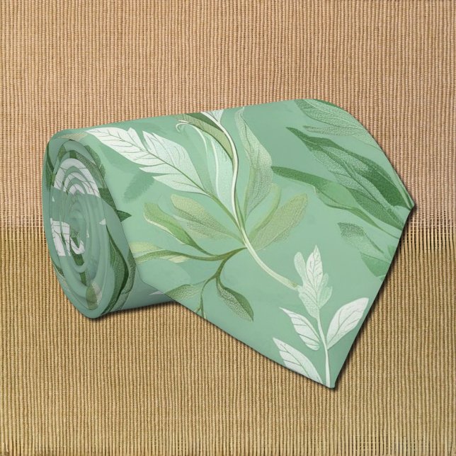 subtle  green   botanical pattern  neck tie (Creator Uploaded)