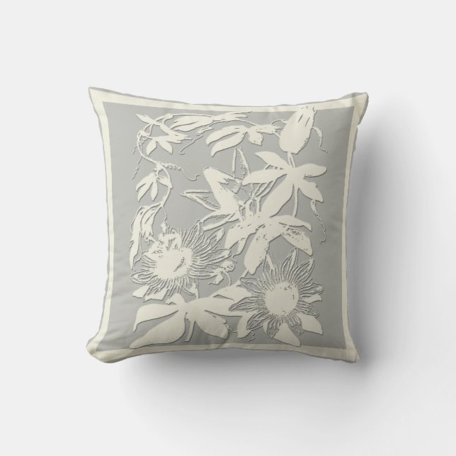 Subtle Grey and White Floral Pillow (Front)