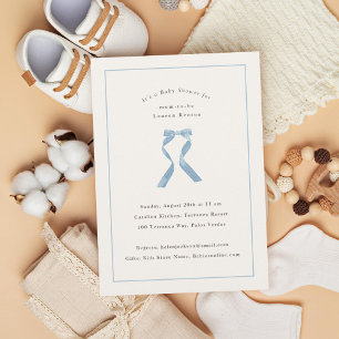 Subtle Light Blue Bow Classic Boy Baby Shower Invitation