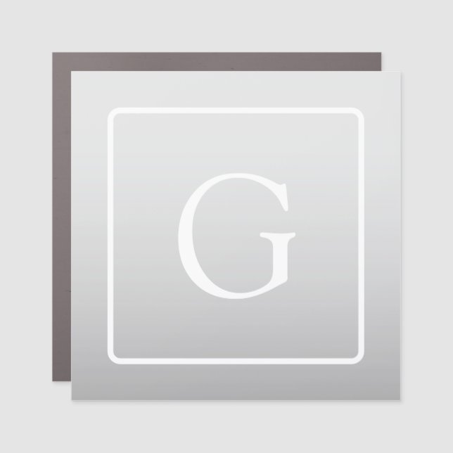Subtle Light Grey Gradient Surname Monogram  Car Magnet (Front)