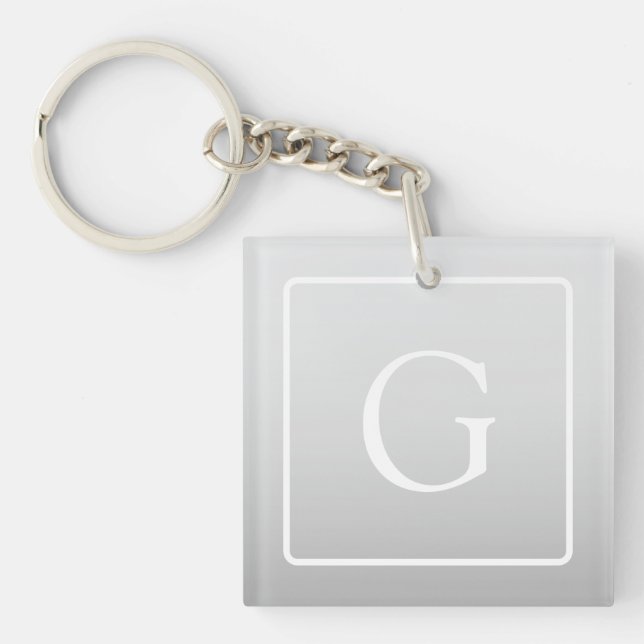 Subtle Light Grey Gradient Surname Monogram  Keychain (Front)