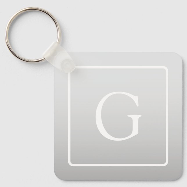 Subtle Light Grey Gradient Surname Monogram  Keychain (Front)