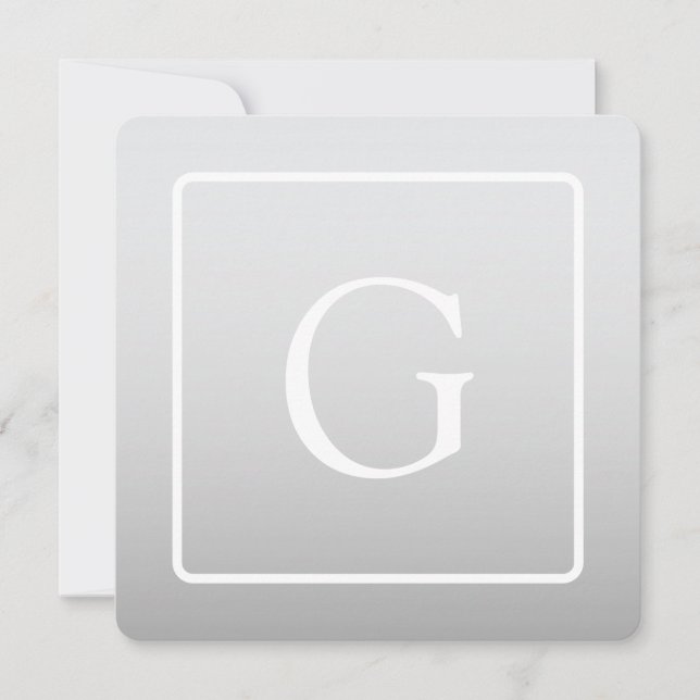 Subtle Light Grey Gradient Surname Monogram  Note Card (Front)