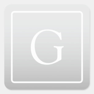 Subtle Light Grey Gradient Surname Monogram Square Sticker