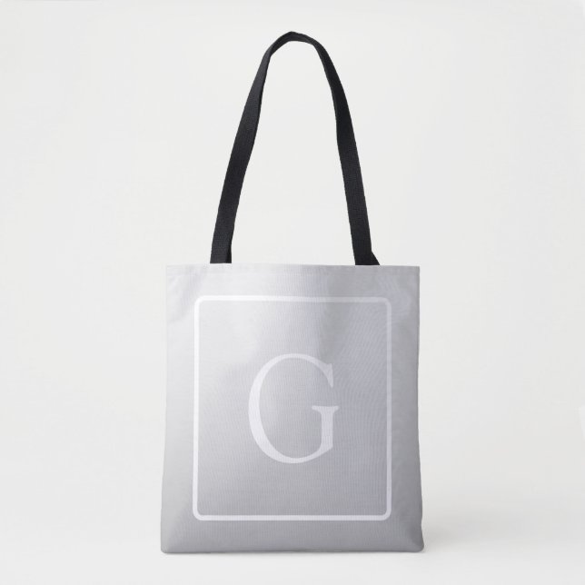 Subtle Light Grey Gradient Surname Monogram  Tote Bag (Front)