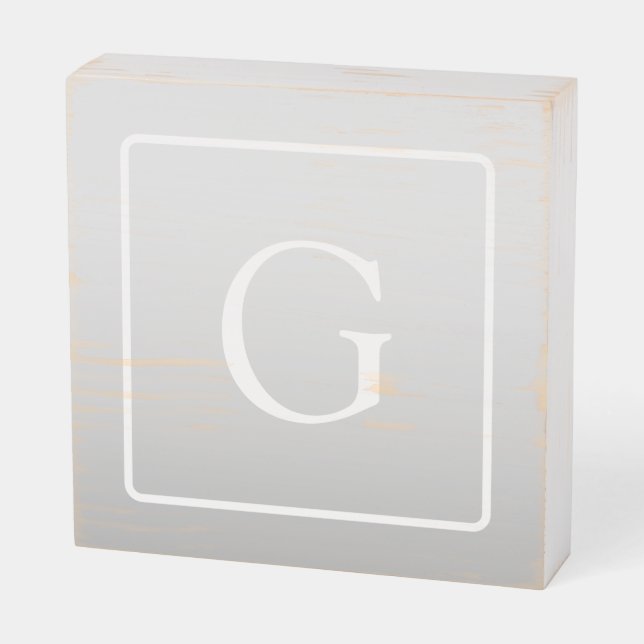 Subtle Light Grey Gradient Surname Monogram  Wooden Box Sign (Angled Horizontal)