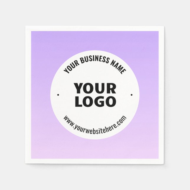 Subtle Light Purple Ombre & Your Business Logo Napkins (Front)