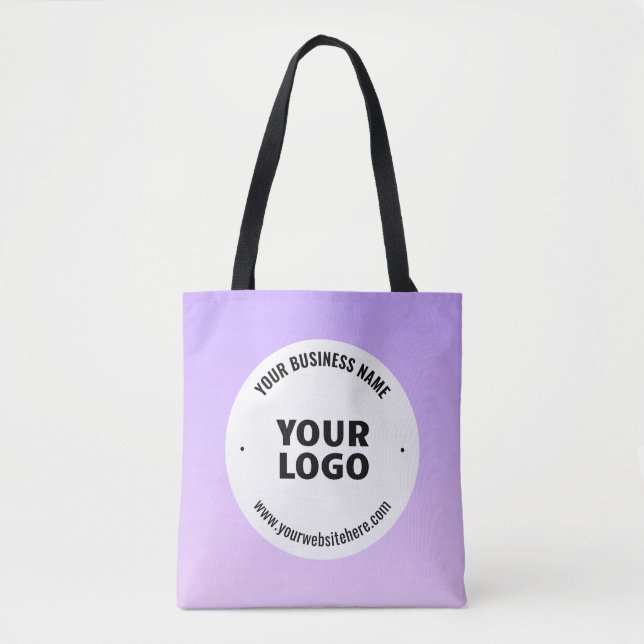 Subtle Light Purple Ombre & Your Business Logo Tote Bag (Front)