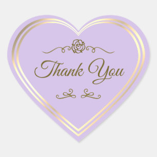 Subtle Lilac Gold Frame and Vintage Rose Thank You Heart Sticker