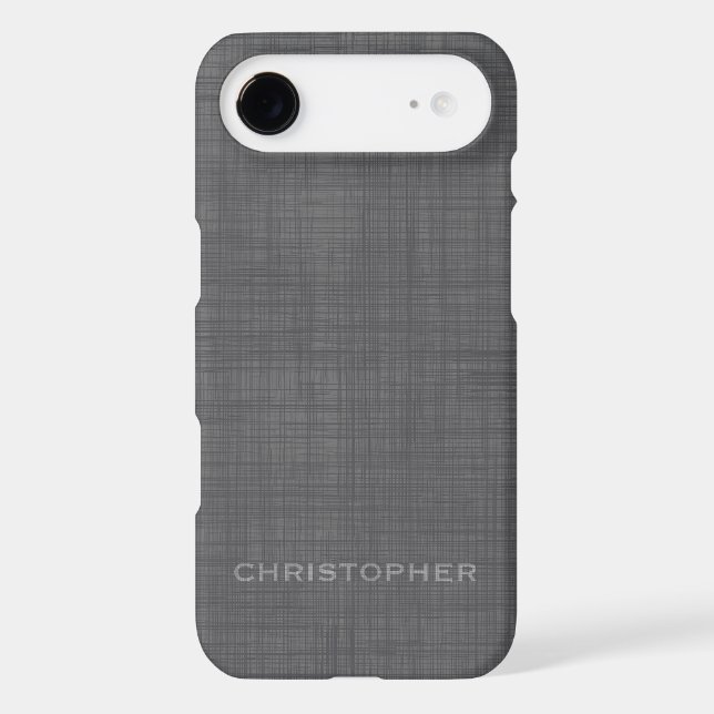 Subtle Linen Pattern - Grey with Name Iphone Case (Back)