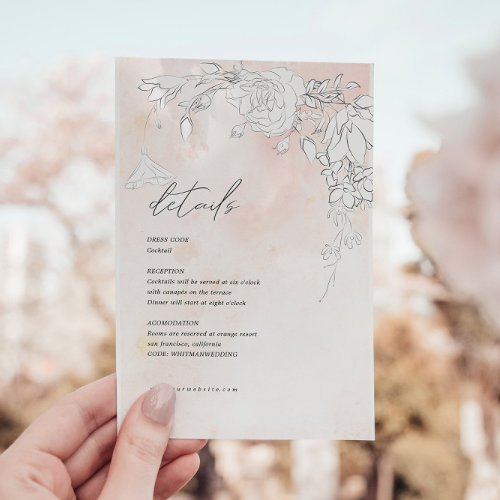 Subtle Modern Blush Floral Reception Details Card