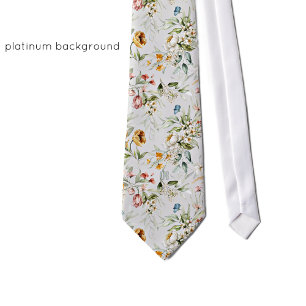 Subtle Monogram, Floral Still Life Platinum bg Neck Tie
