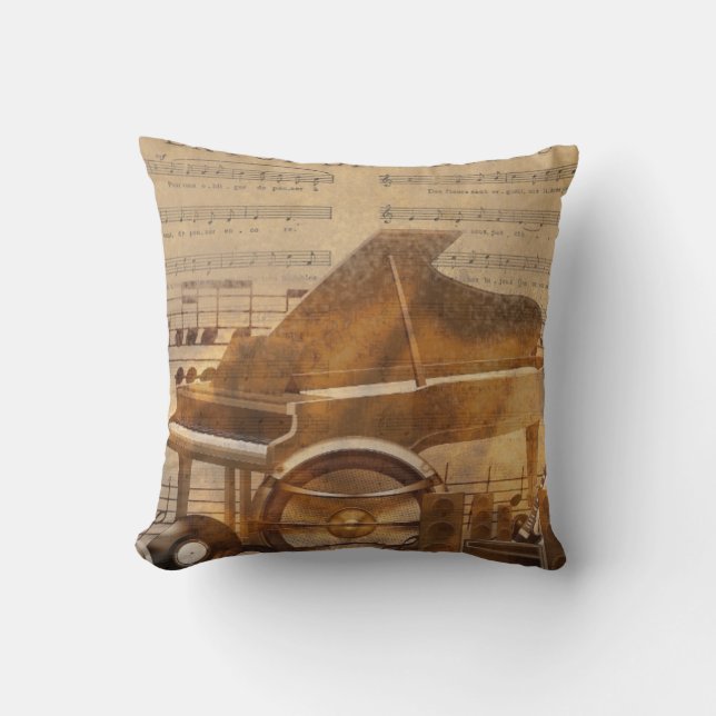 Subtle music lovers cushion, piano, instruments throw pillow (Front)