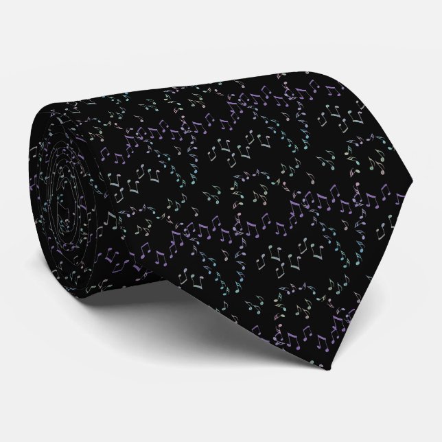 Subtle Musical Notes on Black Tie (Rolled)