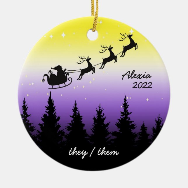 subtle nonbinary pride christmas ceramic ornament (Front)
