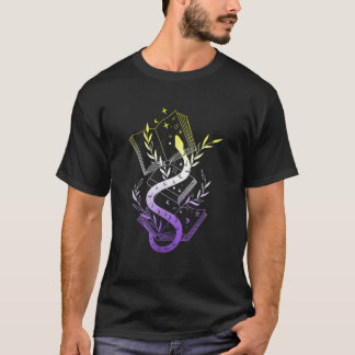 Subtle Nonbinary Pride LGBTQ Enby Snake Books Moon T-Shirt