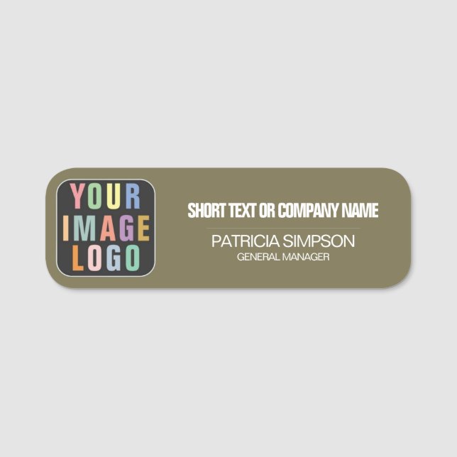 Subtle Olive Green Graphic Identity Display Name Tag (Front)
