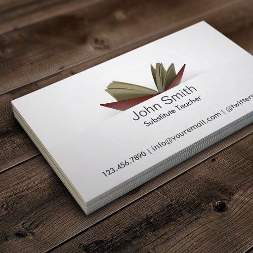 Customizable Subtle Open Book Substitute Teacher Business Card