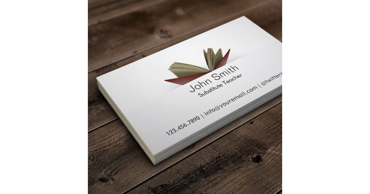 Subtle Open Book Substitute Teacher Business Card | Zazzle