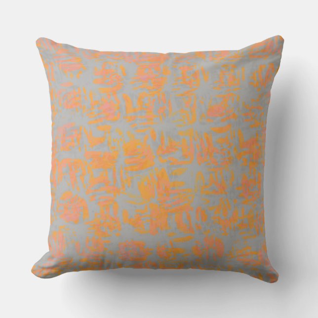 Subtle Orange Grey Modern Abstract Strokes Throw Pillow (Front)