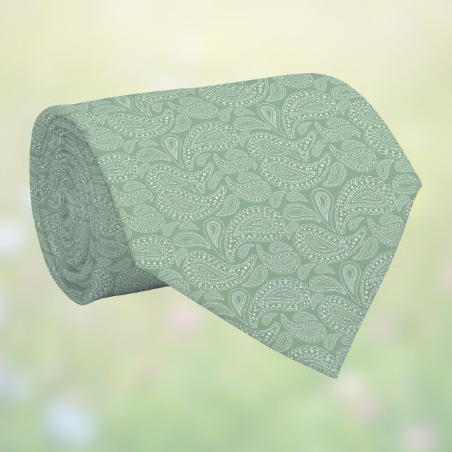 Subtle Paisley Sage Green White Spring Colors Neck Tie (Creator Uploaded)