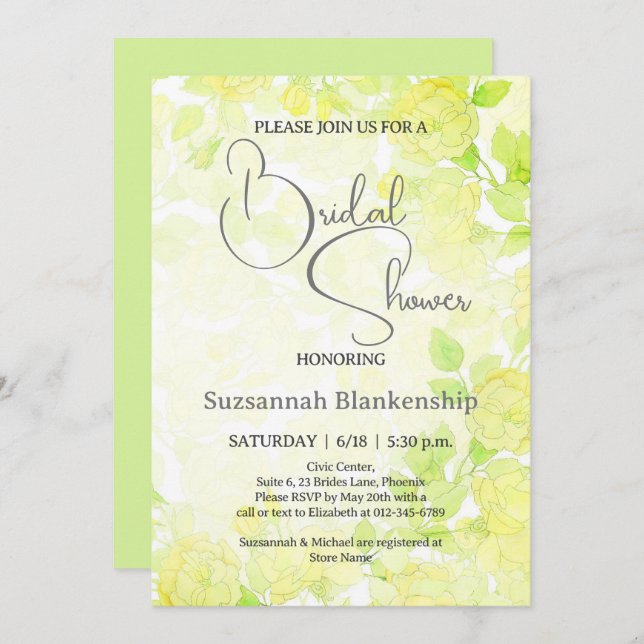 Subtle Pastel Floral Background Bridal Shower  Invitation (Front/Back)