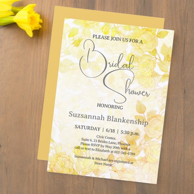 Subtle Pastel Floral Background Bridal Shower  Invitation (bridal shower invitation floral front with coordinating color back)