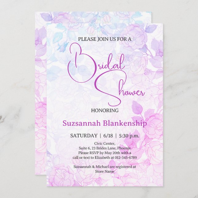 Subtle Pastel Floral Background Bridal Shower  Invitation (Front/Back)