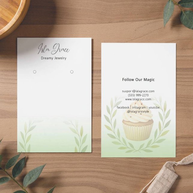 Subtle Pastel Foliage Cupcake Design Card (Cupcake Foliage Design)