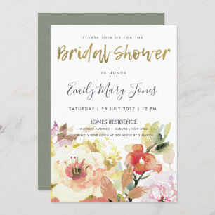 SUBTLE PEACH PINK WATERCOLOR FLORAL BRIDAL SHOWER INVITATION