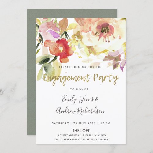 SUBTLE PEACH PINK WATERCOLOR FLORAL ENGAGEMENT INVITATION