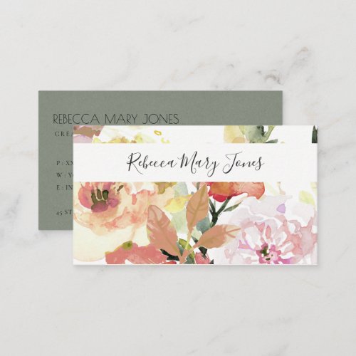 SUBTLE PEACH PINK WATERCOLOR FLORAL PERSONALISED BUSINESS CARD