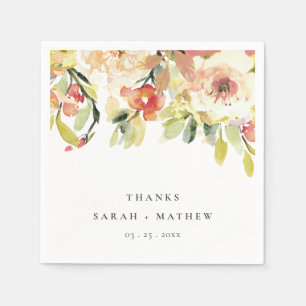SUBTLE PEACH PINK WATERCOLOR FLORAL PERSONALIZED NAPKINS