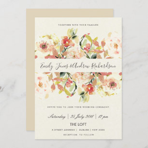 SUBTLE PEACH PINK WATERCOLOR FLORAL WEDDING INVITATION