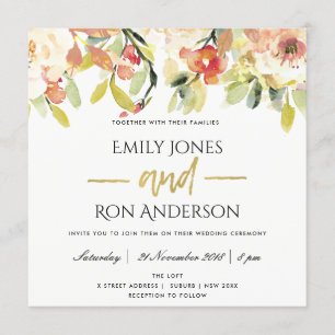 SUBTLE PEACH PINK WATERCOLOR FLORAL WEDDING INVITATION