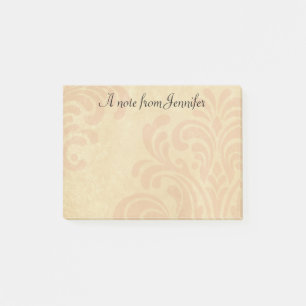 Subtle Pink and Beige Damask with Custom Name Post-it Notes