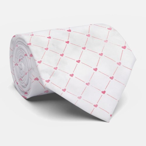 Subtle Pink Hearts  Diamond Pattern Neck Tie