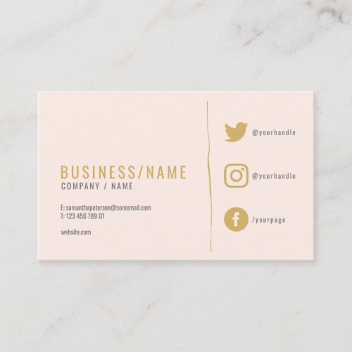 Subtle pink social media business card business c business card