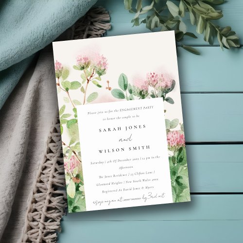 Subtle Pink Watercolor Floral Garden Engagement Invitation