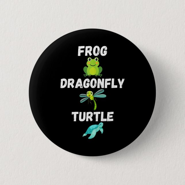 Subtle Political Humor Frog Dragonfly Turtle  Button (Front)