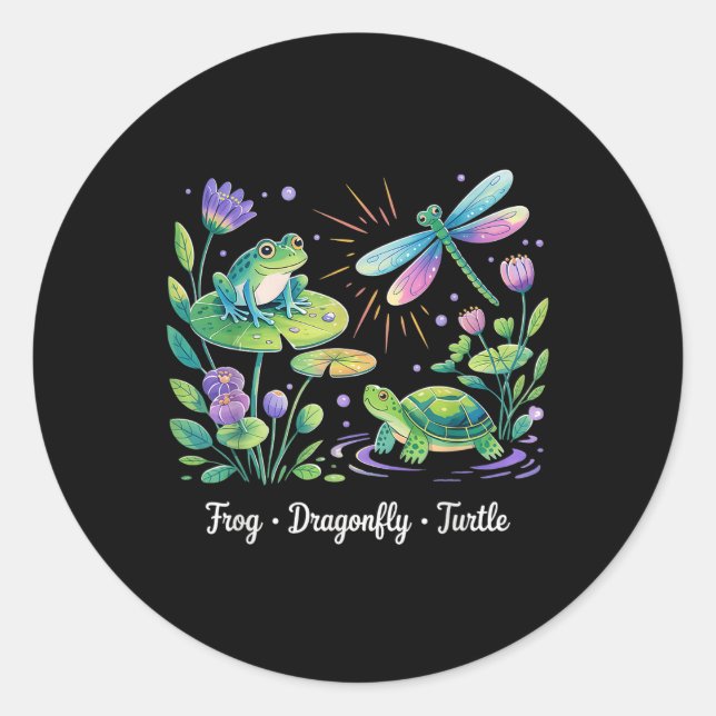 Subtle Political Humor Frog Dragonfly Turtle  Classic Round Sticker (Front)