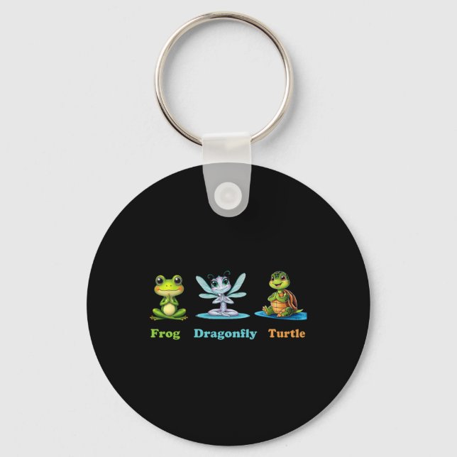 Subtle Political Humor Frog Dragonfly Turtle Yoga  Keychain (Front)