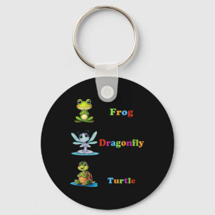 Subtle Political Humor Frog Dragonfly Turtle Yoga  Keychain