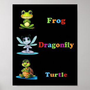 Subtle Political Humor Frog Dragonfly Turtle Yoga Poster