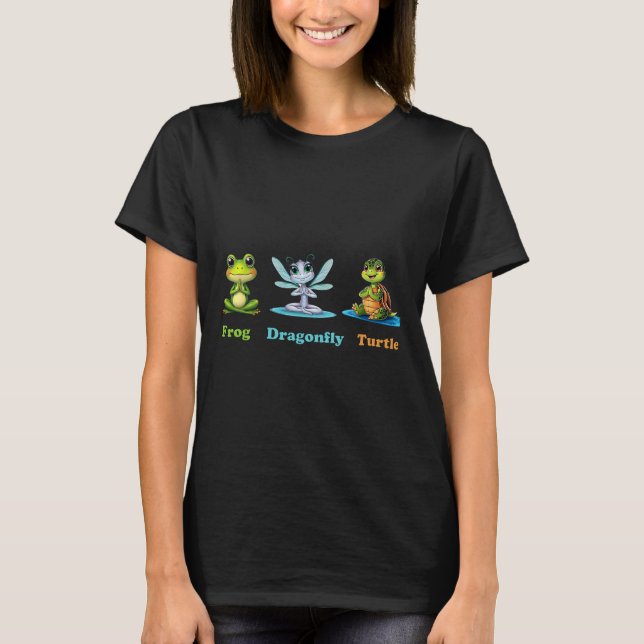Subtle Political Humor Frog Dragonfly Turtle Yoga  T-Shirt (Front)