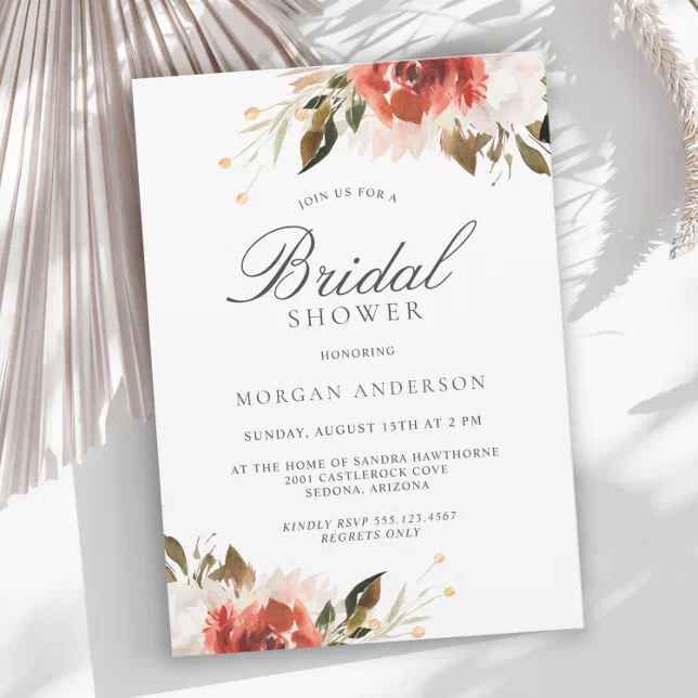 Subtle Red and White Floral Bouquet Bridal Shower Invitation | Zazzle