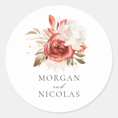Subtle Red and White Floral Bouquet Wedding Classic Round Sticker