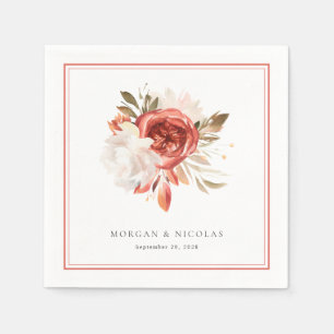 Subtle Red and White Floral Bouquet Wedding Napkins