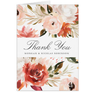 Subtle Red and White Floral Wedding Thank You Cards