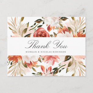 Subtle Red and White Floral Wedding Thank You Postcard